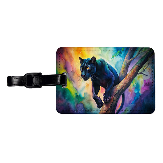 Black Panther In Tree Watercolor Travel Faux Leather Luggage Tag