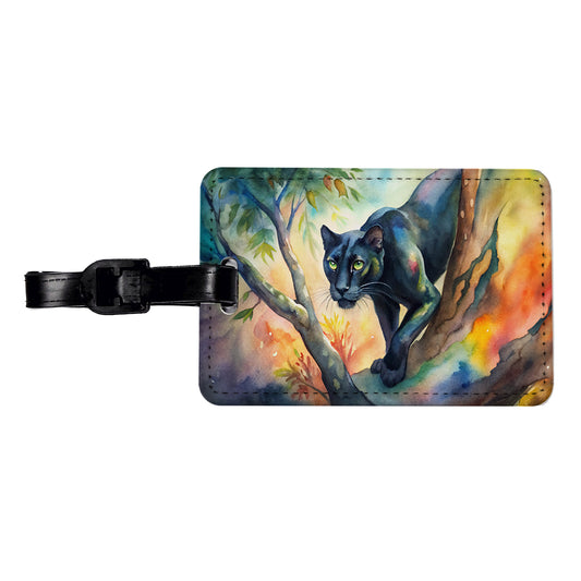 Black Panther Stalking Prey Watercolor Travel Faux Leather Luggage Tag