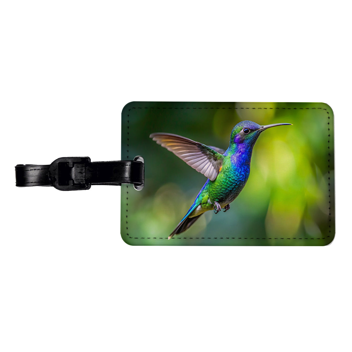 Blue Chinned Sapphire Hummingbird Backyard Bird Travel Faux Leather Luggage Tag