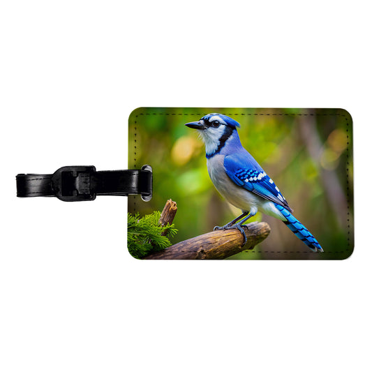 Blue Jay Backyard Bird Travel Faux Leather Luggage Tag