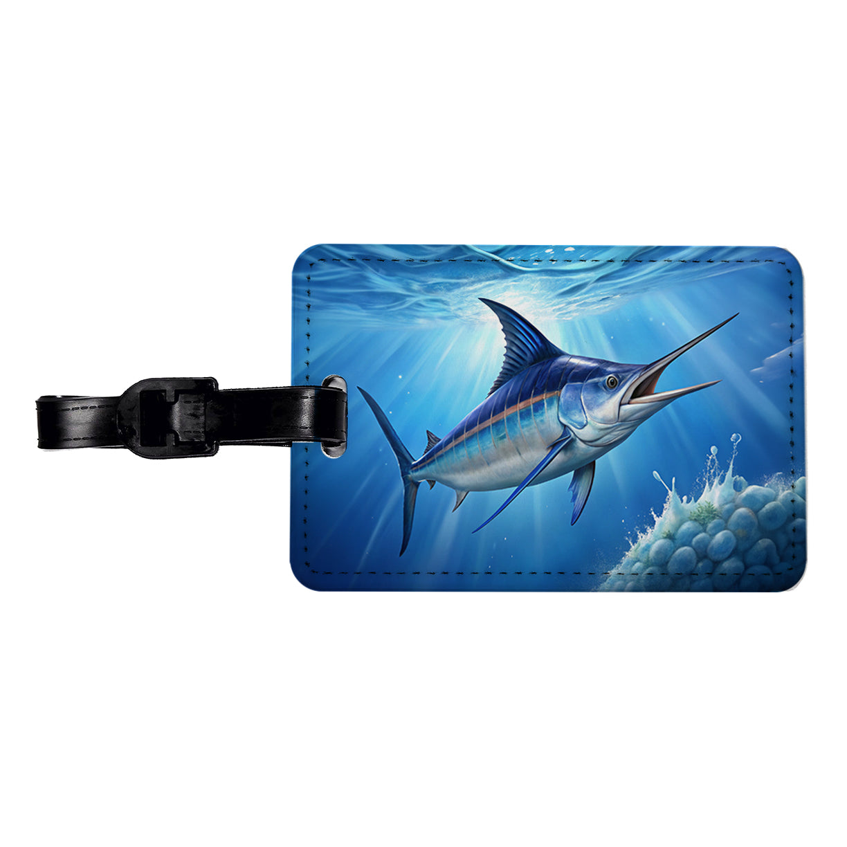 Blue Marlin Fish Travel Faux Leather Luggage Tag