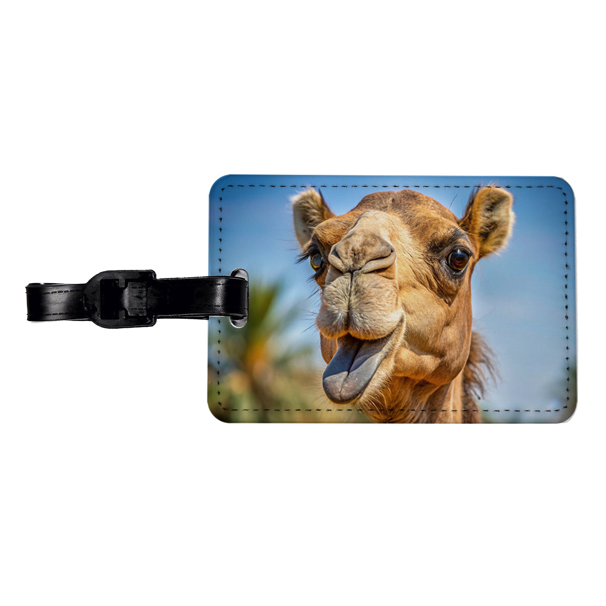 Camel Face With Tongue Sticking Out Travel Faux Leather Luggage Tag