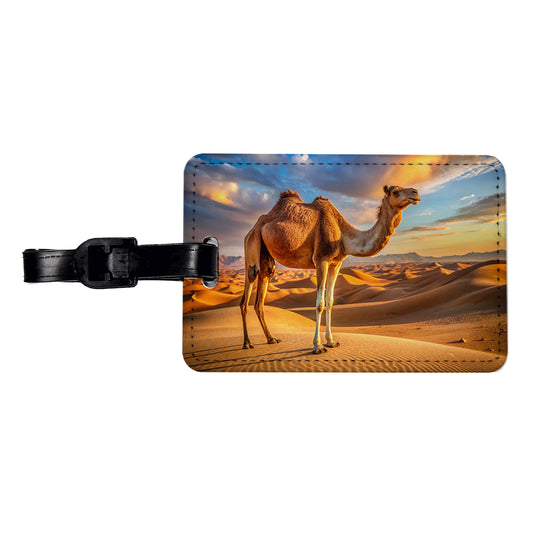 Camel Standing In Desert Travel Faux Leather Luggage Tag