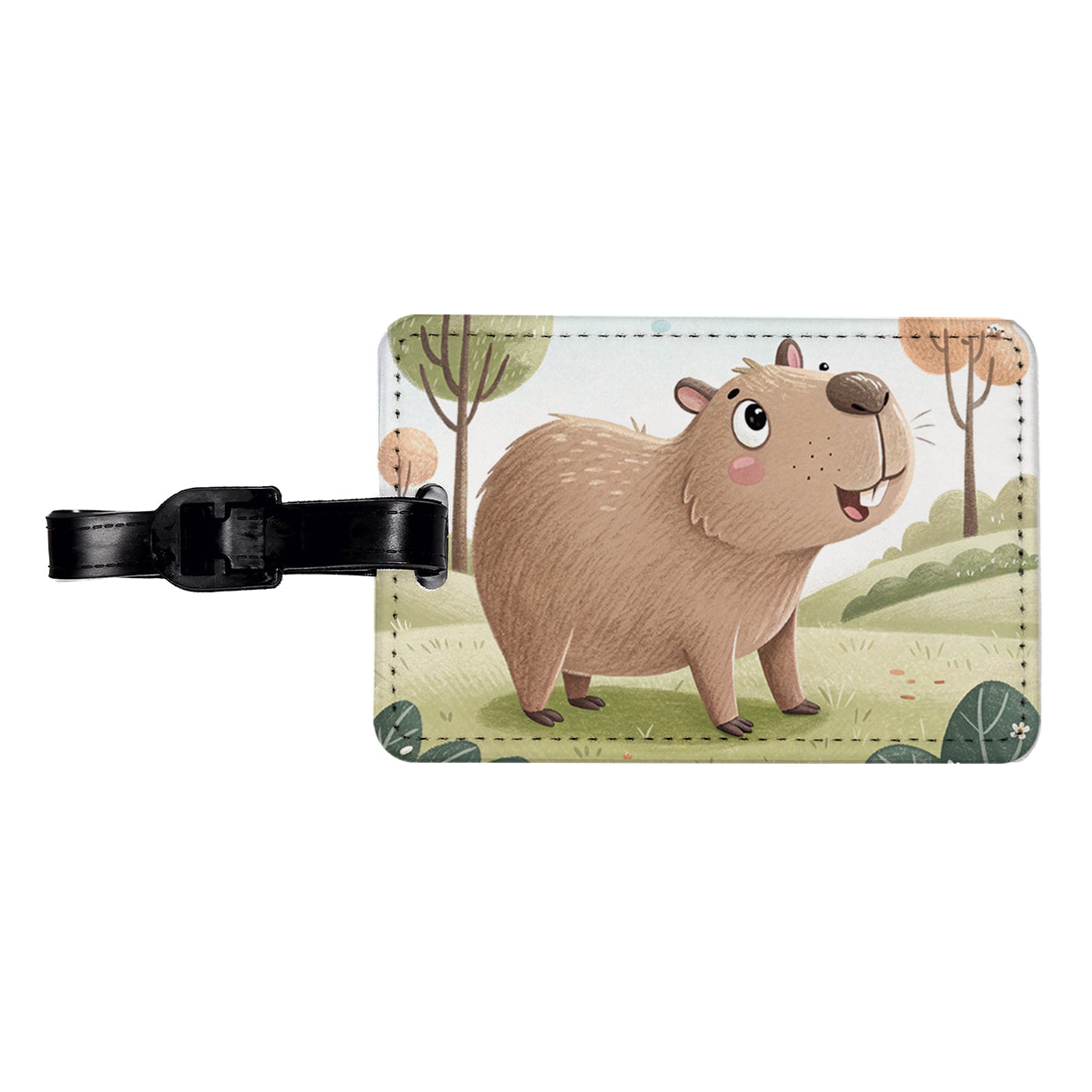 Capybara Children's Illustration Style Travel Faux Leather Luggage Tag