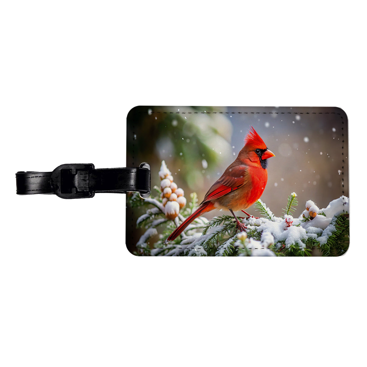 Cardinal In Winter Backyard Bird Travel Faux Leather Luggage Tag