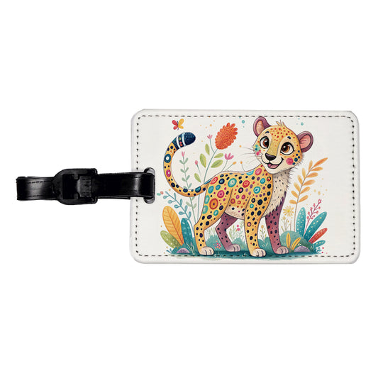 Cheetah Children's Illustration Style Travel Faux Leather Luggage Tag