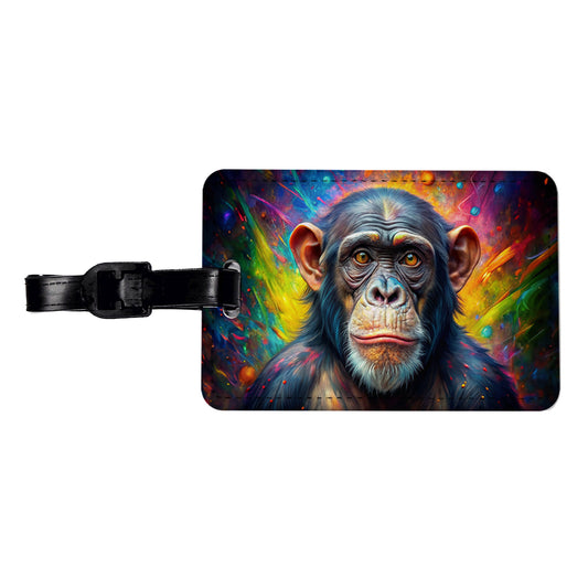 Chimpanzee Monkey Colorful Abstract Art Travel Faux Leather Luggage Tag