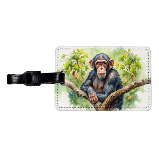 Chimpanzee Monkey In Tree Watercolor Travel Faux Leather Luggage Tag