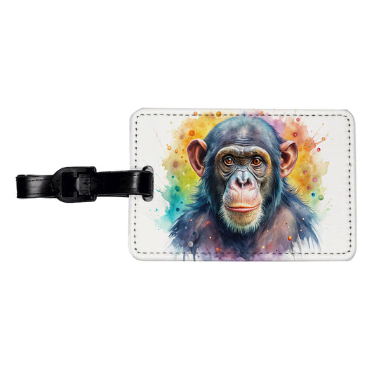 Chimpanzee Monkey Watercolor Travel Faux Leather Luggage Tag