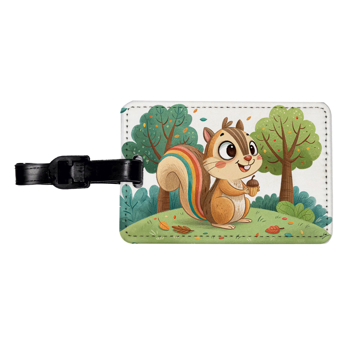 Chipmunk Children's Illustration Style Travel Faux Leather Luggage Tag