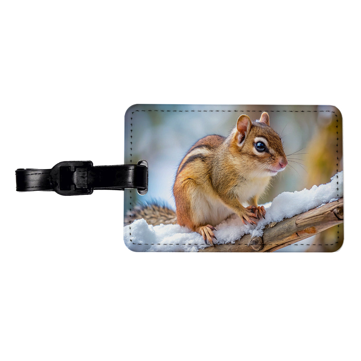 Chipmunk On Branch In Winter Travel Faux Leather Luggage Tag