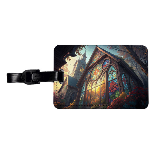 Church Stained Glass Windows Travel Faux Leather Luggage Tag