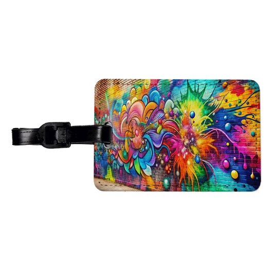 Colorful Graffiti On City Wall Travel Faux Leather Luggage Tag