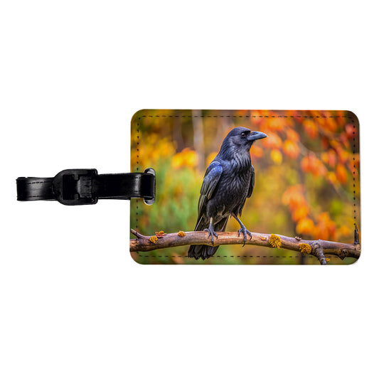Common Raven Backyard Bird Travel Faux Leather Luggage Tag