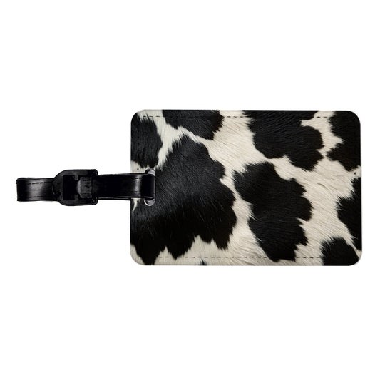 Cow Pattern Black and White Travel Faux Leather Luggage Tag