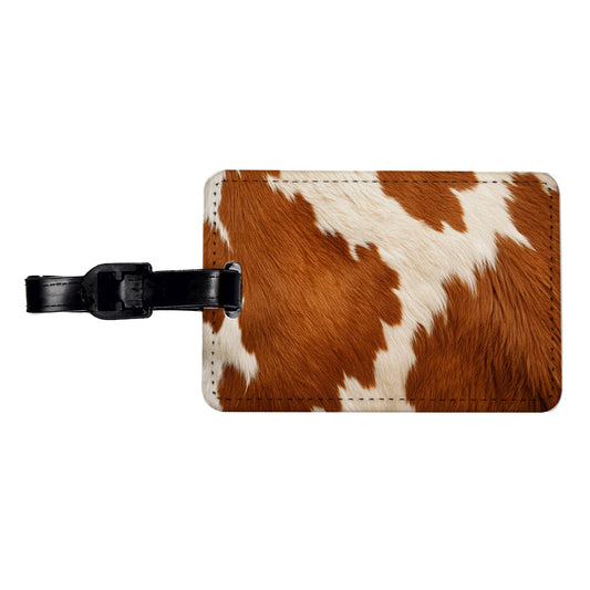 Cow Pattern Brown and White Travel Faux Leather Luggage Tag