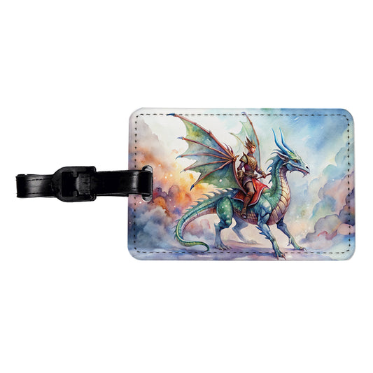 Dragon Rider Watercolor Travel Faux Leather Luggage Tag