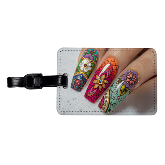 Elaborately Painted Decorated Finger Nails Travel Faux Leather Luggage Tag