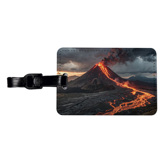 Erupting Volcano With Flowing Lava Travel Faux Leather Luggage Tag