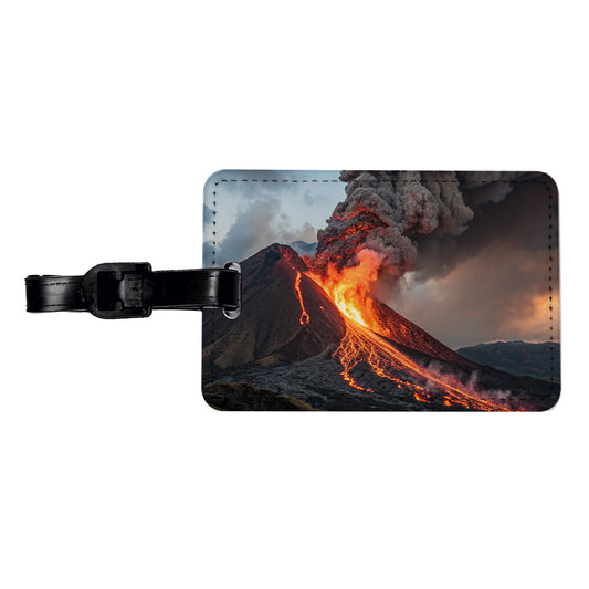 Erupting Volcano with Lava Trails Travel Faux Leather Luggage Tag