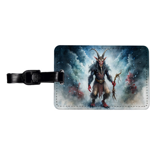 Evil Krampus Black Watercolor Christmas Travel Faux Leather Luggage Tag