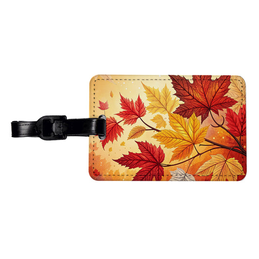 Fall Autumn Leaves Design Travel Faux Leather Luggage Tag