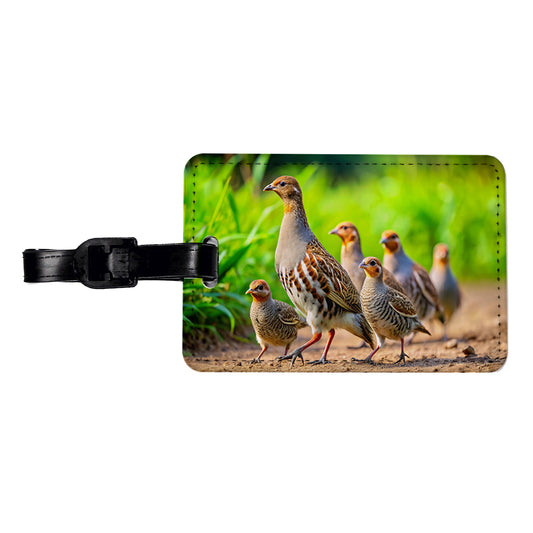 Family Of Partridge Birds Travel Faux Leather Luggage Tag