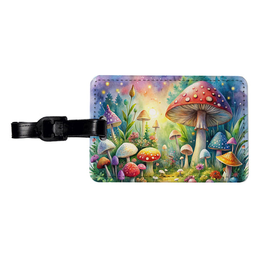 Fantastical Magical Mushroom Garden Watercolor Travel Faux Leather Luggage Tag