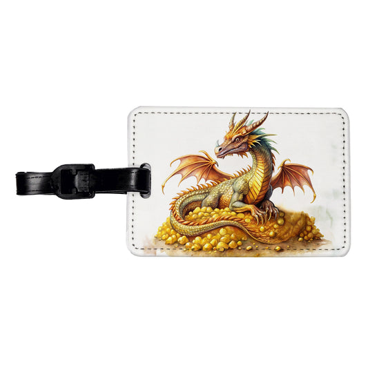 Fantasy Dragon and Gold Horde Watercolor Travel Faux Leather Luggage Tag