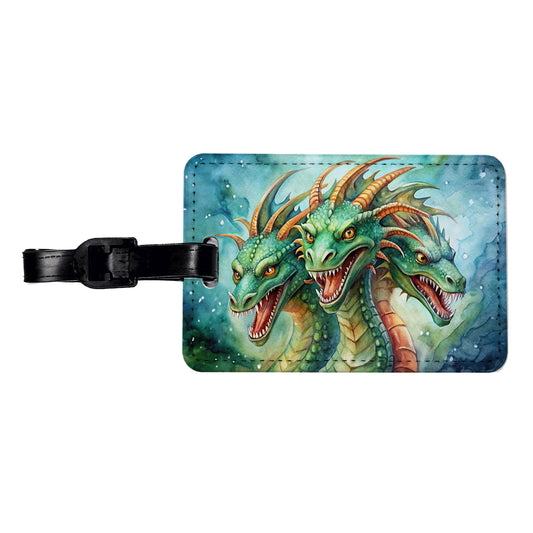 Fantasy Hydra Heads Mythical Monster Watercolor Travel Faux Leather Luggage Tag