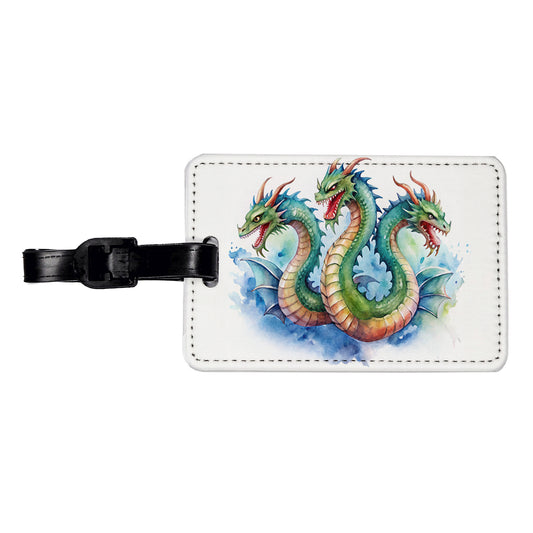 Fantasy Hydra Mythical Creature Watercolor Travel Faux Leather Luggage Tag