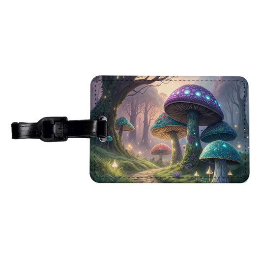Fantasy Mushroom Forest Path Travel Faux Leather Luggage Tag