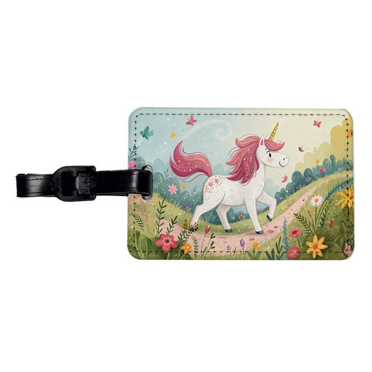 Fantasy Unicorn Children's Illustration Style Travel Faux Leather Luggage Tag