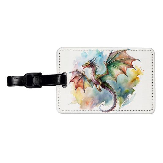 Fantasy Wyvern Dragon In Flight Watercolor Travel Faux Leather Luggage Tag