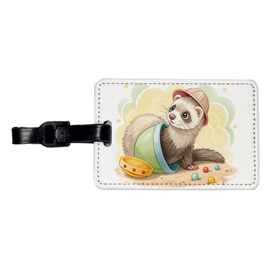 Ferret Children's Illustration Style Travel Faux Leather Luggage Tag