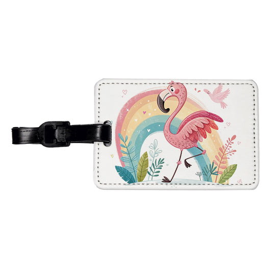 Flamingo and Rainbow Children's Illustration Style Travel Faux Leather Luggage Tag