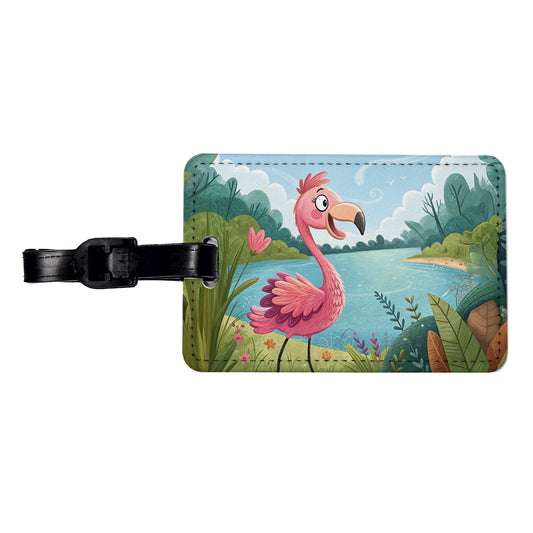 Flamingo Children's Illustration Style Travel Faux Leather Luggage Tag