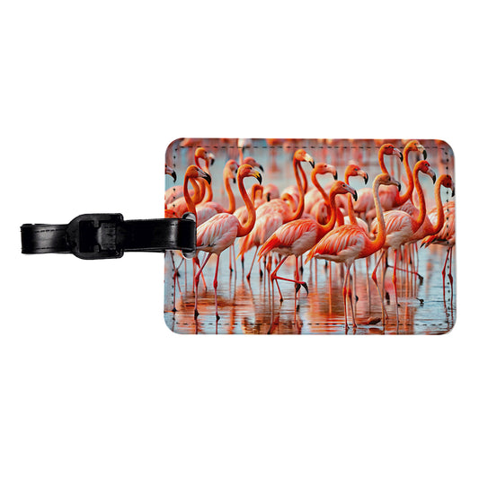 Flamingos Travel Faux Leather Luggage Tag