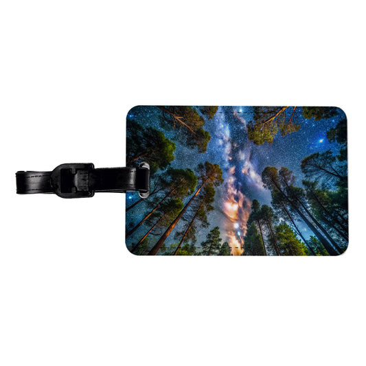Forest Trees and Starry Night Sky Travel Faux Leather Luggage Tag