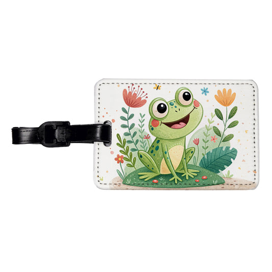 Frog Children's Illustration Style Travel Faux Leather Luggage Tag