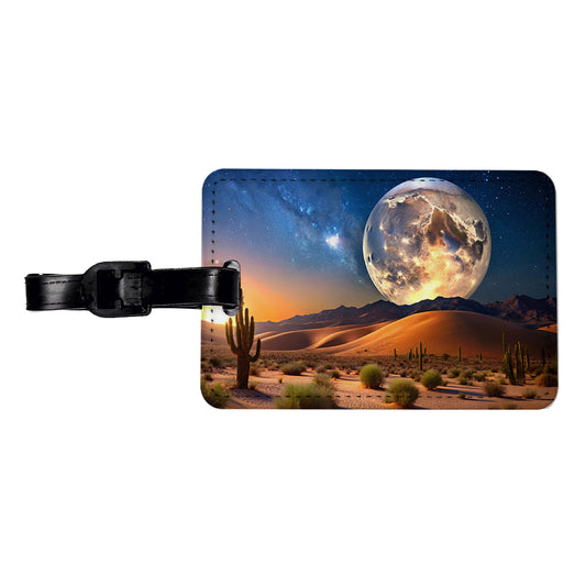 Full Moon Over The Desert Travel Faux Leather Luggage Tag