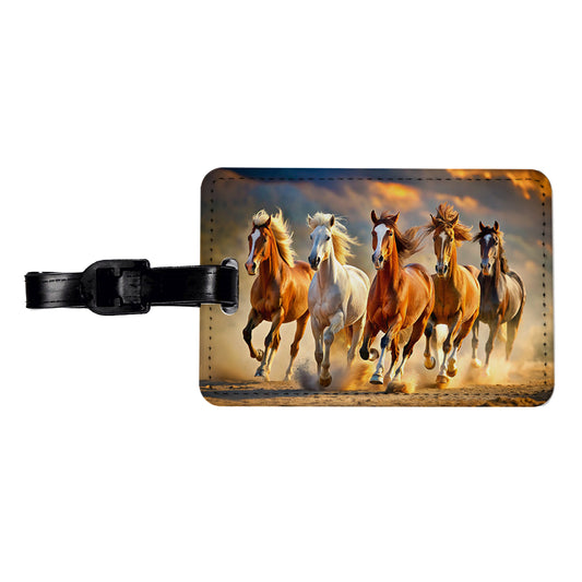 Galloping Horses Travel Faux Leather Luggage Tag
