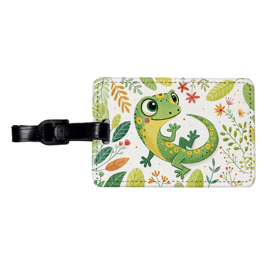Gecko Lizard Children's Illustration Style Travel Faux Leather Luggage Tag