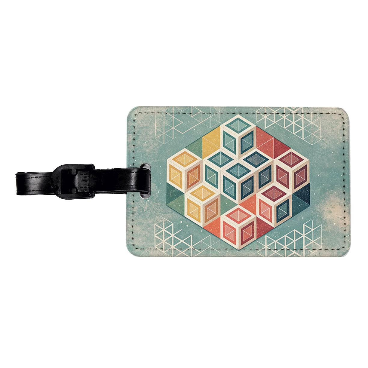 Geometric Cube Pattern Design Travel Faux Leather Luggage Tag