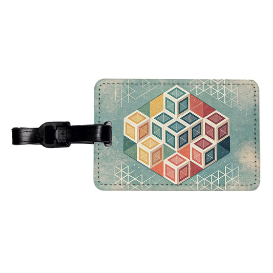 Geometric Cube Pattern Design Travel Faux Leather Luggage Tag