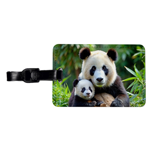 Giant Panda Mother With Baby Travel Faux Leather Luggage Tag