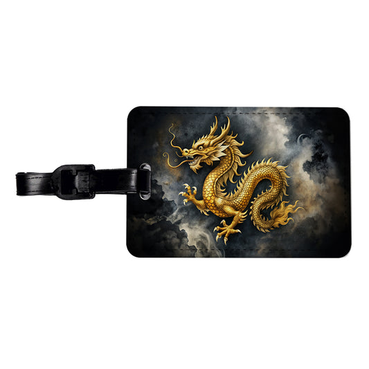Gold Asian Dragon Watercolor Travel Faux Leather Luggage Tag