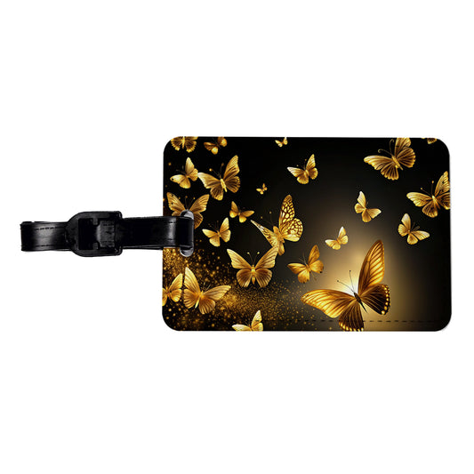 Gold Butterflies Flying Travel Faux Leather Luggage Tag