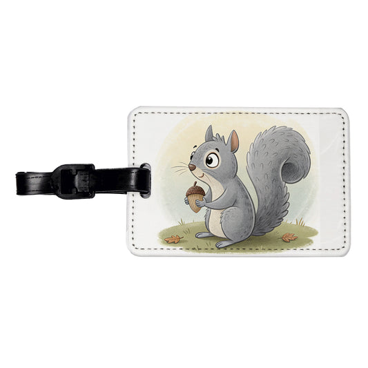 Gray Squirrel Children's Illustration Style Travel Faux Leather Luggage Tag