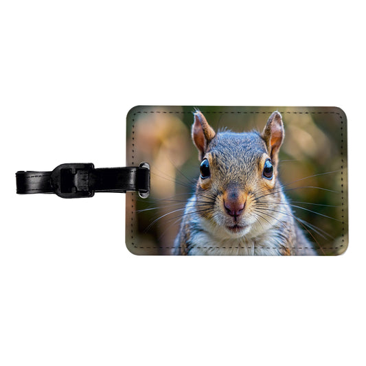 Gray Squirrel Face Travel Faux Leather Luggage Tag